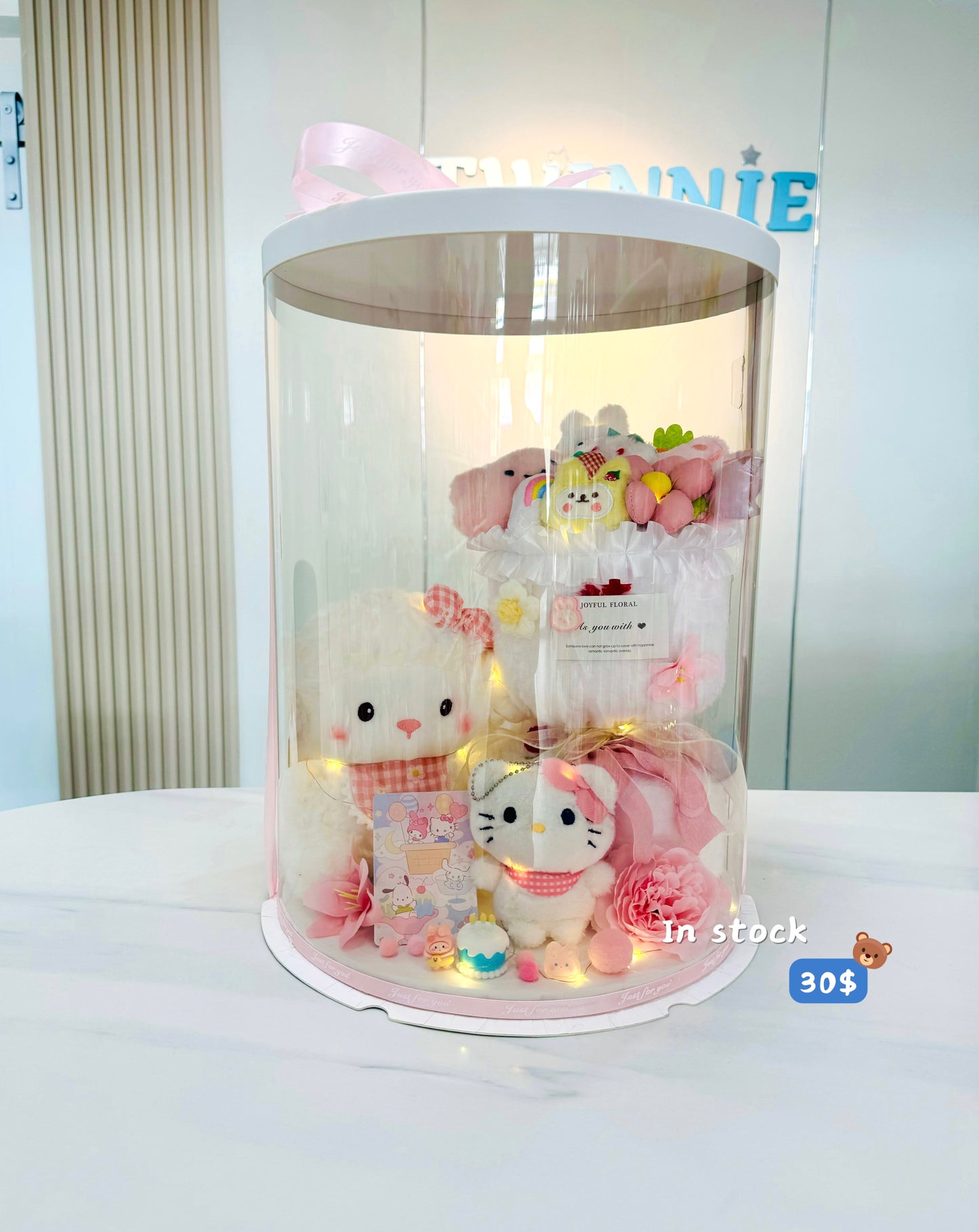 FWB | White pink teddy flower set