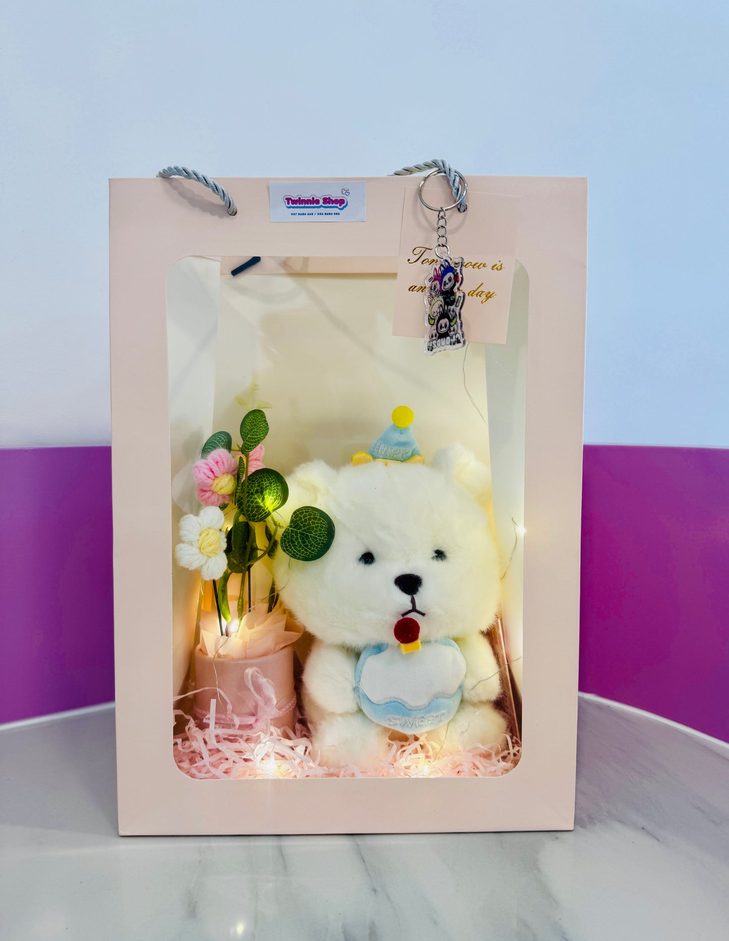 SRBFW | Birthday bear flower bag